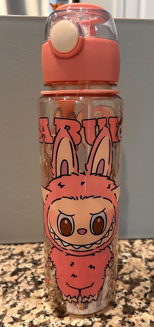 Lab ubu water bottle BPA-free plastic 24 oz aprox clear pink monster for kids